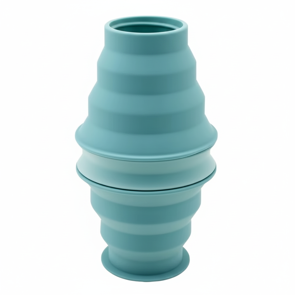 Mint 500ml collapsible silicone water bottle with cap off showing the wide mouth, on pure white background