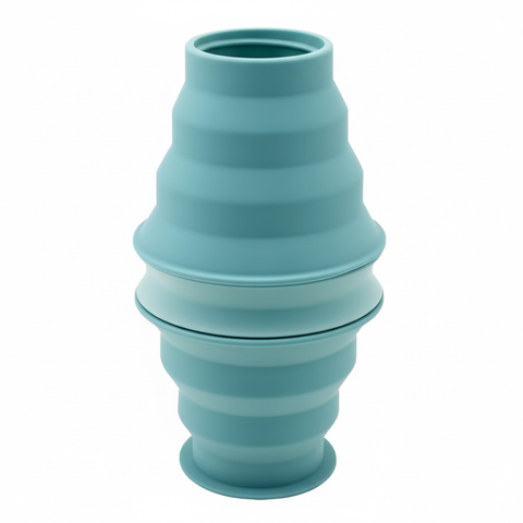 Mint 500ml collapsible silicone water bottle with cap off showing the wide mouth, on pure white background